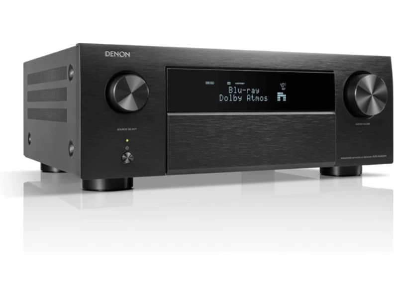 Denon AVR-X4800H 9.4声道家庭影院音频接收器——支持8K UHD分辨率，具备125瓦×9个扬声器的输出能力，支持Dolby Atmos和DTS:X音效格式，还有Pro IMAX Enhanced、Auro-3D等音效技术。同时支持HEOS无线多房间音乐播放功能，具备VRR和ALLM游戏功能，支持HDR10+和Dolby Vision格式，还配有eARC接口。