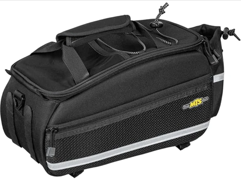Topeak MTS TrunkBag EX 2.0是一款防水的自行车行李袋，其两侧带有可扩展的储物空间；可通过带子固定在车架上，颜色为黑色。